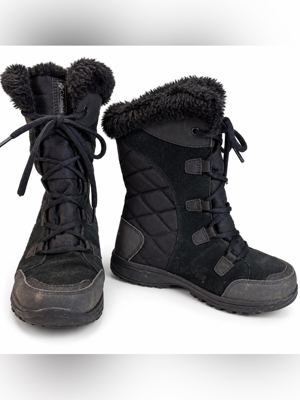 Columbia Womens Winter Snow Boots 7.5 Wide Black Waterproof Faux Fur Lace Up
